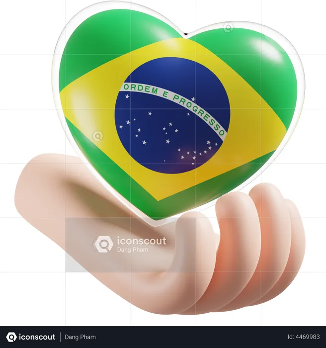 Corazón Cuidado De Las Manos Bandera De Brasil Flag 3D Icon