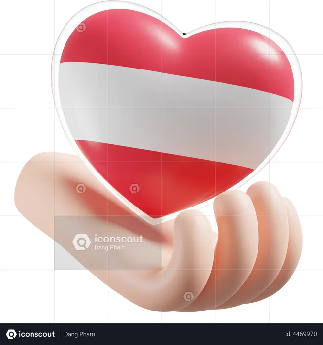 Corazón Cuidado De Las Manos Bandera De Austria Flag 3D Icon