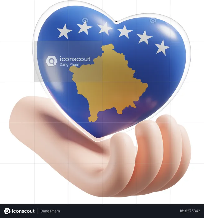 Corazón Cuidado De Las Manos Bandera De Kosovo Flag 3D Icon