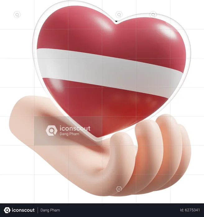 Corazón Cuidado De Las Manos Bandera De Letonia Flag 3D Icon