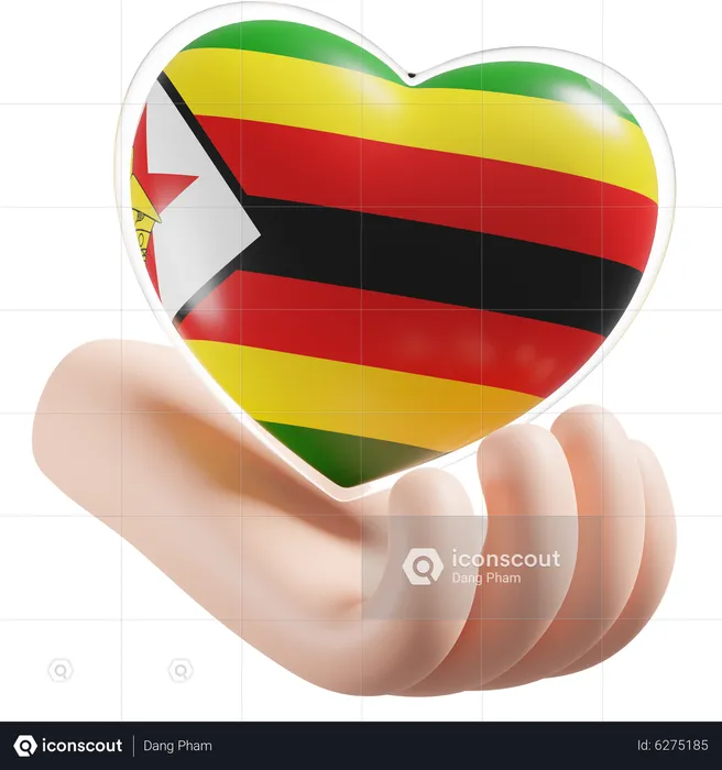 Corazón Cuidado De Las Manos Bandera De Zimbabwe Flag 3D Icon