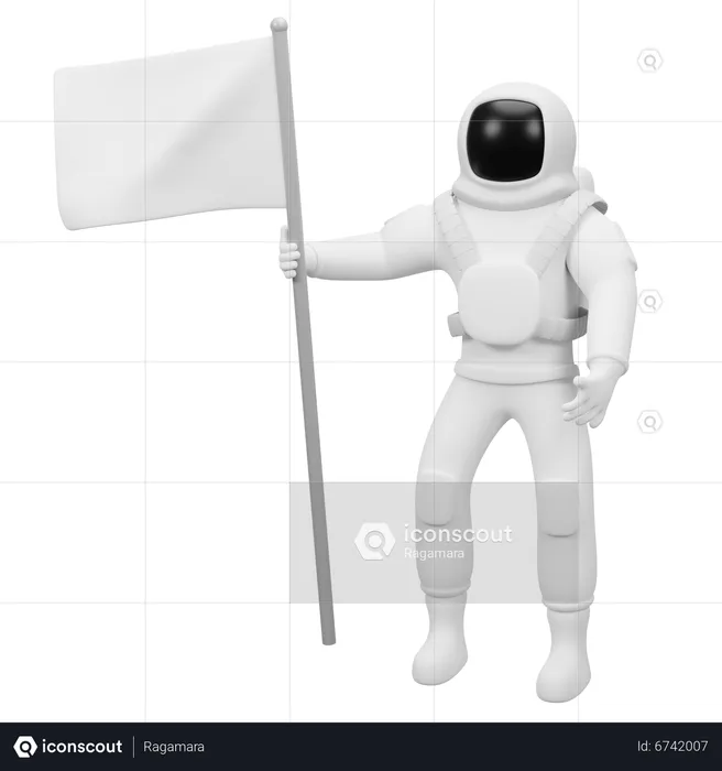 Cosmonaut With Flag  3D Illustration