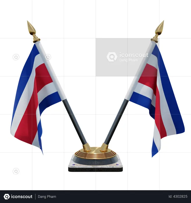 Costa Rica Double Desk Flag Stand Flag 3D Illustration