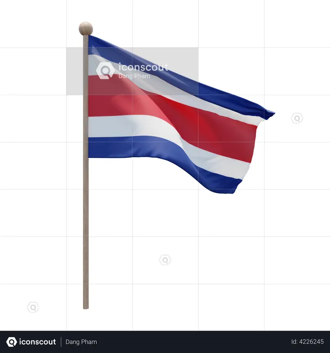 Costa Rica Flag Pole  3D Flag