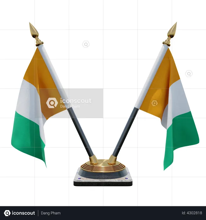Support de drapeau de bureau double Côte d'Ivoire Flag 3D Flag