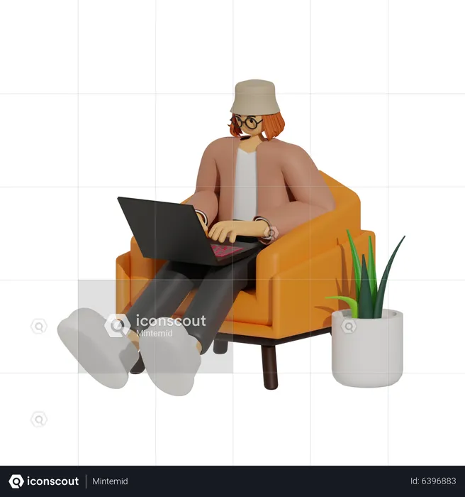 Couch Co-Workers, Balancing Work and Relaxation  3D Illustration