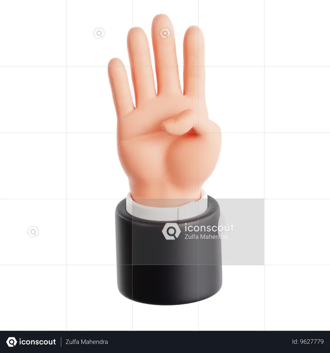4本の指で数える手振り Emoji 3D Icon