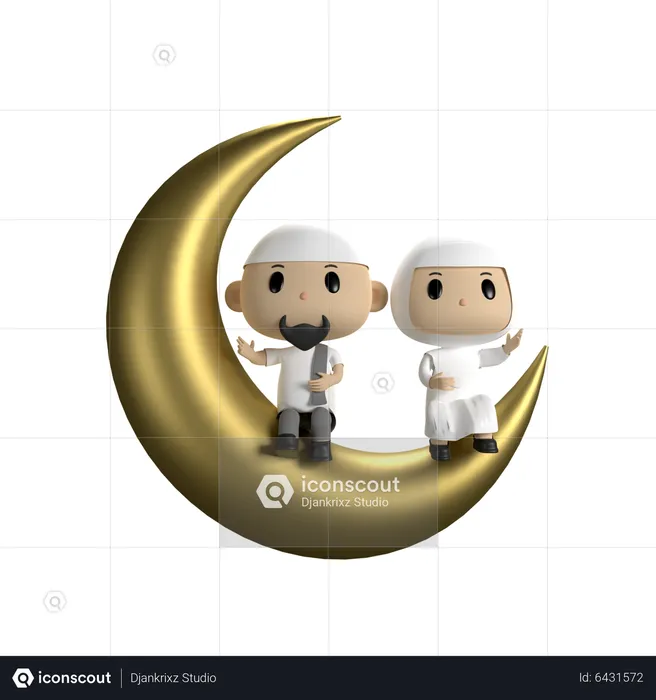 Couple assis sur la lune  3D Illustration