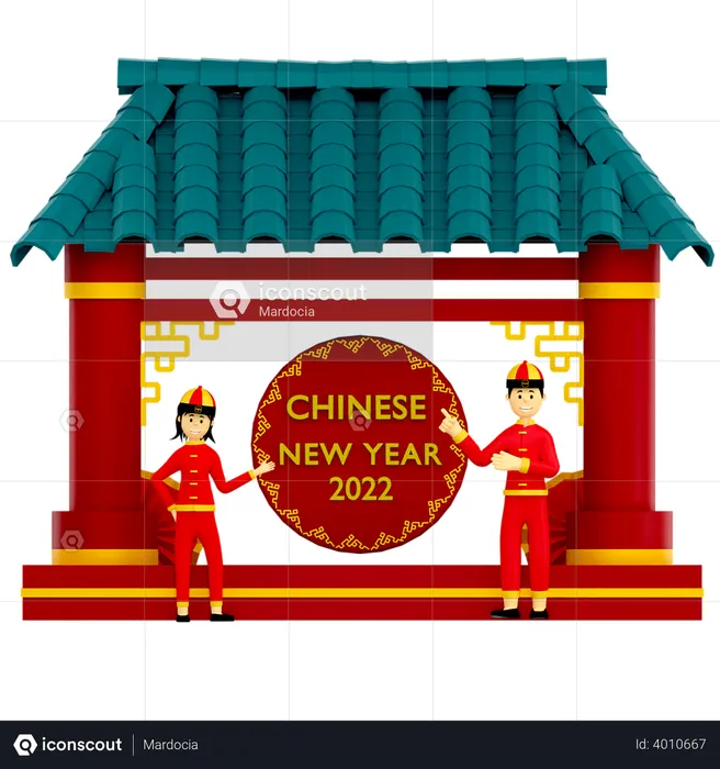 Couple at Chinese temple  3D Illustration