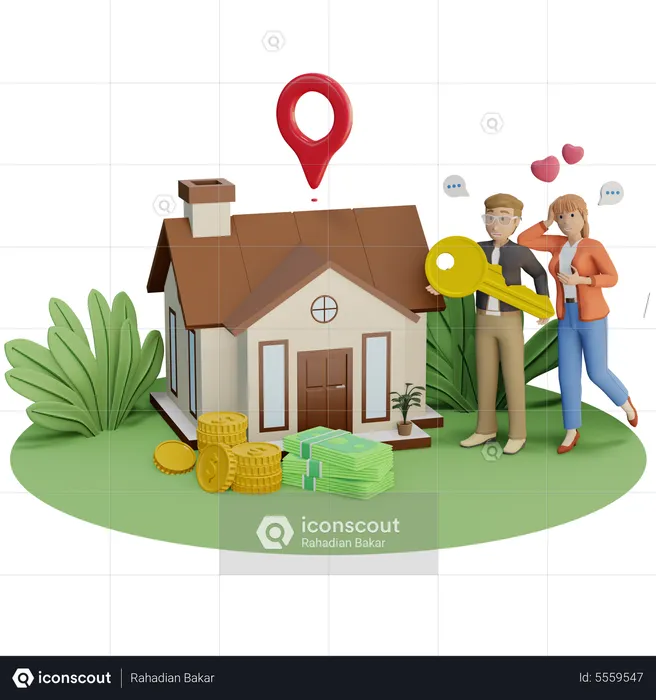 Couple buying a new house  3D Illustration