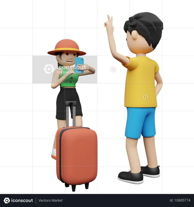 Couple Capturing Pictures on adventure trip  3D Illustration