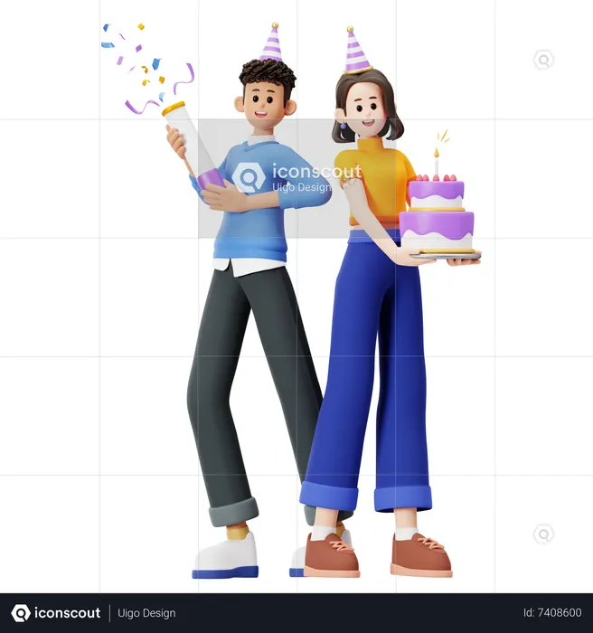 Couple celebrating birthday  3D Illustration