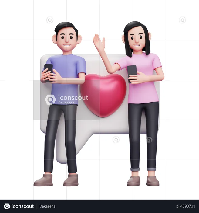 Couple chatting on phone  3D Illustration