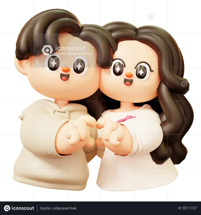 Couple, Coeur, Main, Geste  3D Illustration