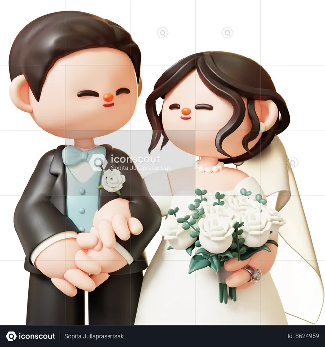 Couple de mariage avec bouquet  3D Icon