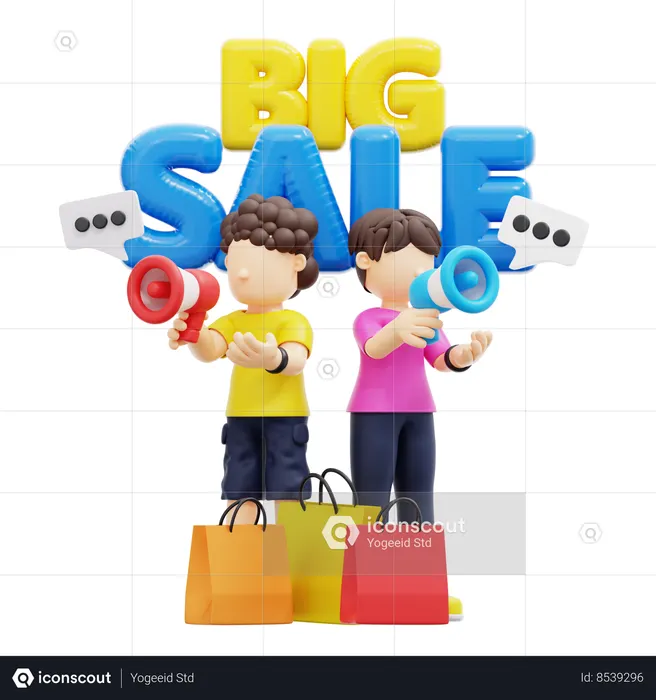 Couple Doing Big Sale Promo  3D Icon