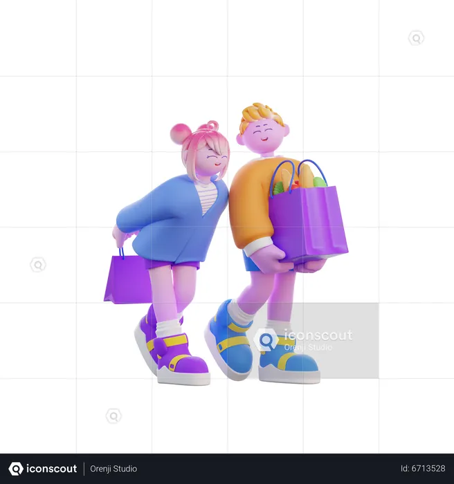 Couple doing Groceries Shopping  3D Illustration