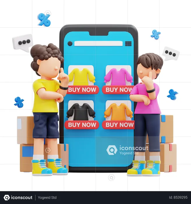 Couple Doing Online Shopping  3D Illustration