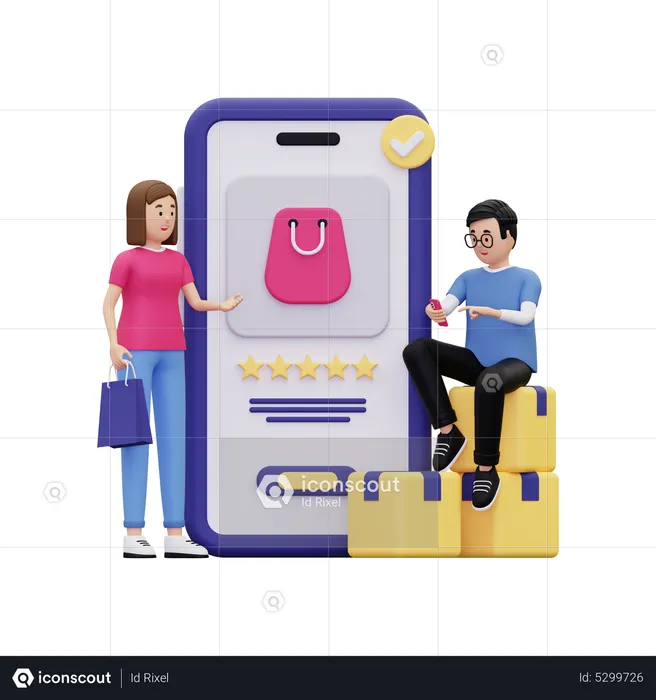 Couple doing online shopping  3D Illustration