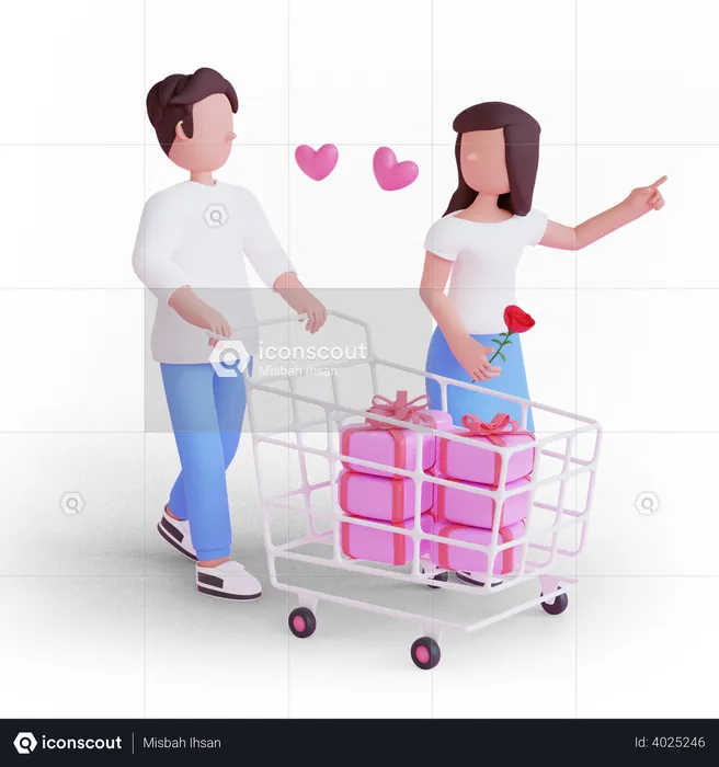 Couple doing shopping of Valentine gift  3D Illustration