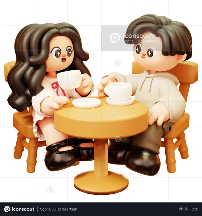 Couple Drinking Coffee  3D Illustration