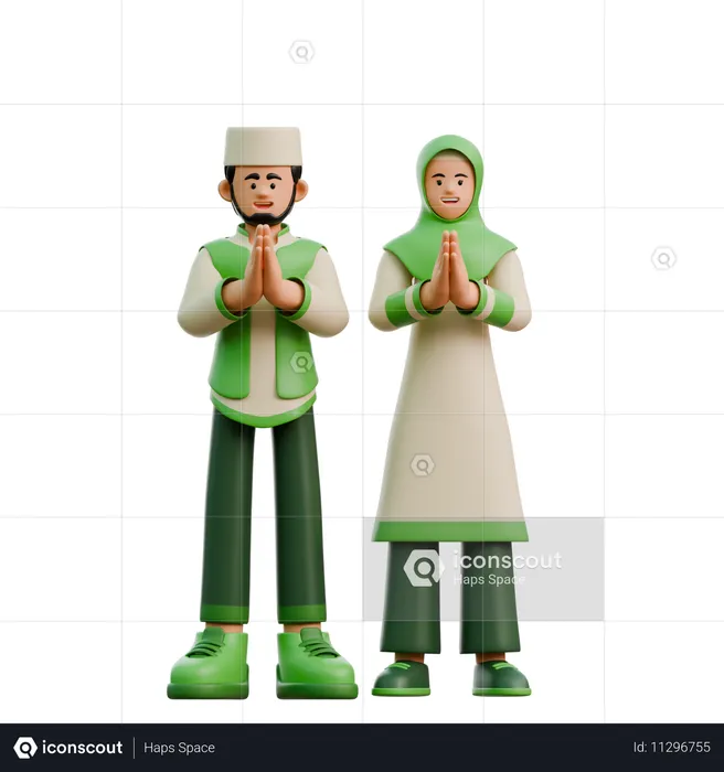 Un couple de Ramadan salue l'Aïd  3D Illustration