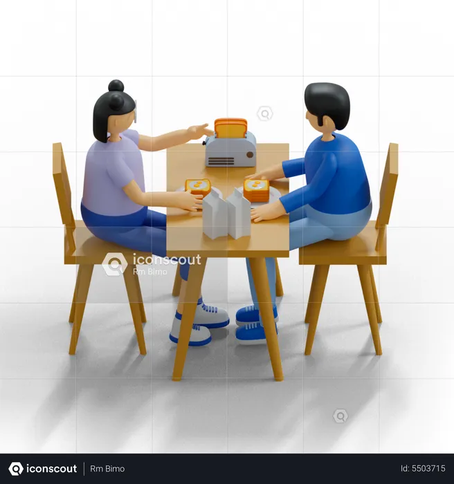 Couple eating together  3D Illustration