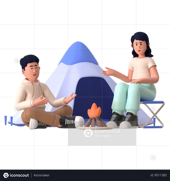 Couple Enjoying Camping Trip  3D Illustration