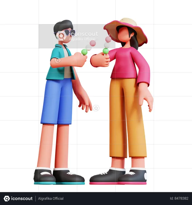 Couple Enjoying Street Food  3D Illustration