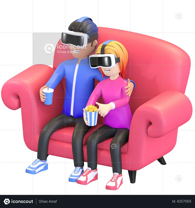 Couple enjoying VR movie  3D Illustration