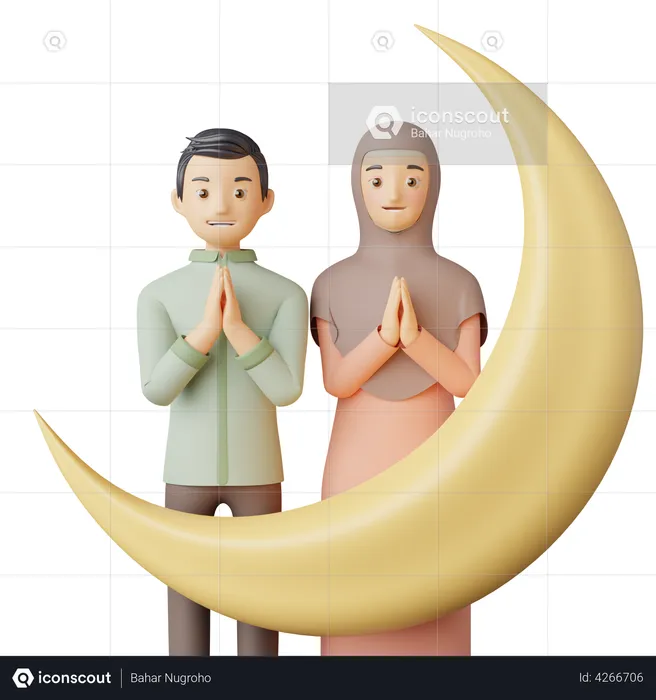 Couple giving Eid Greetings  3D Illustration