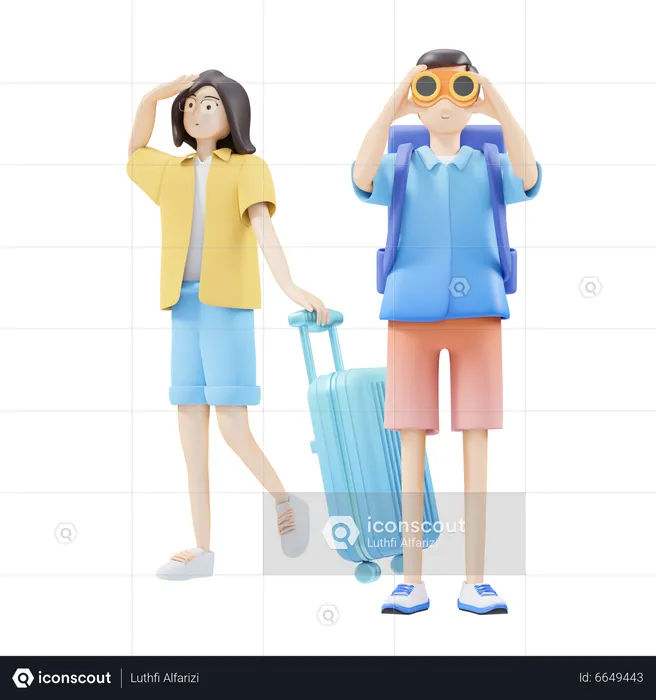 Couple Going For Travel  3D Icon