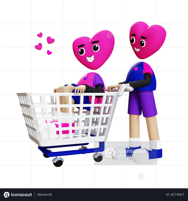 Couple going shopping  3D Illustration