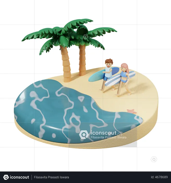 Couple Going To Surf  3D Illustration