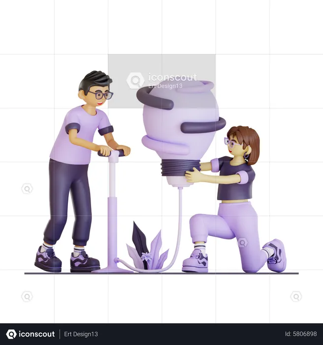 Couple Grow Up Pump Idea  3D Illustration