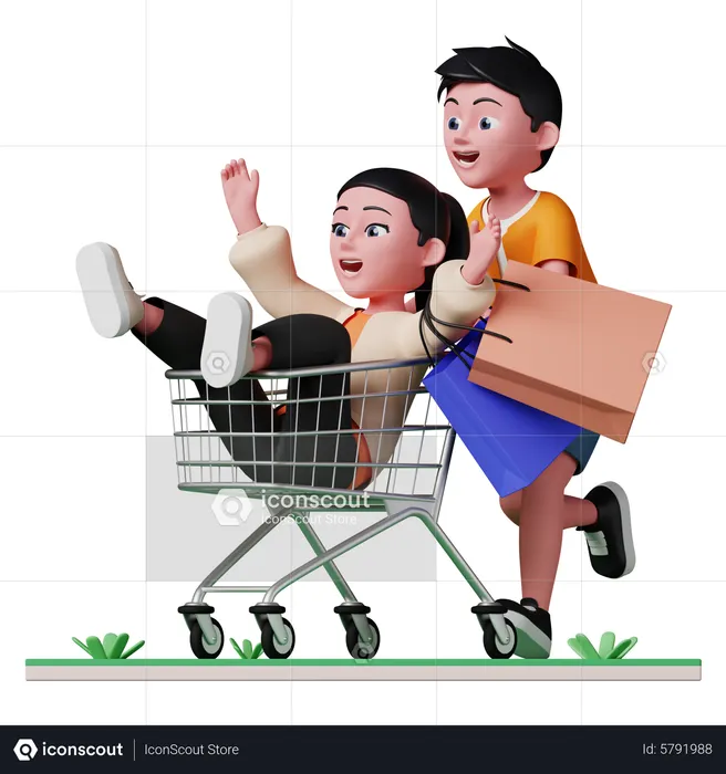 Couple having fun while shopping  3D Illustration