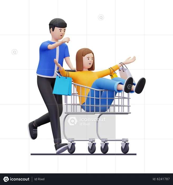 Couple having fun while shopping  3D Illustration