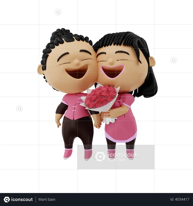 Couple holding bokeh  3D Illustration
