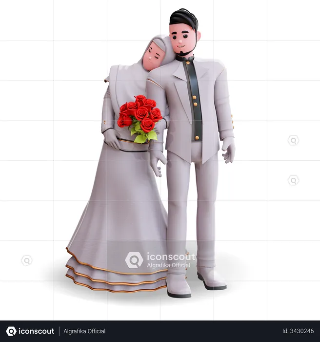 Couple holding flower bouquet  3D Illustration