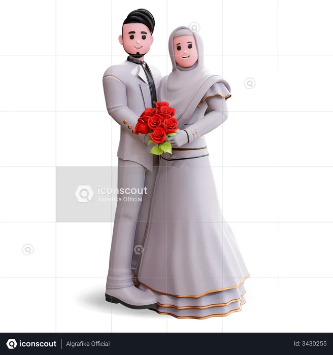 Couple holding flower bouquet  3D Illustration