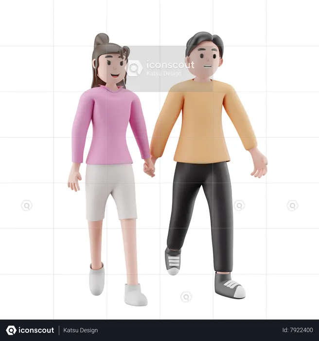 Couple Holding Hands And Walking Together  3D Illustration
