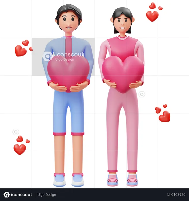 Couple Holding heart  3D Illustration