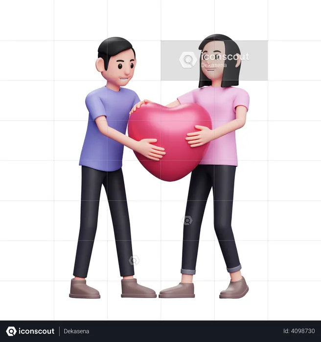 Couple holding heart balloon  3D Illustration