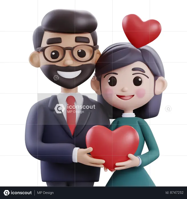 Couple Holding Heart Together  3D Icon