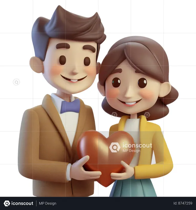 Couple Holding Heart Together  3D Icon