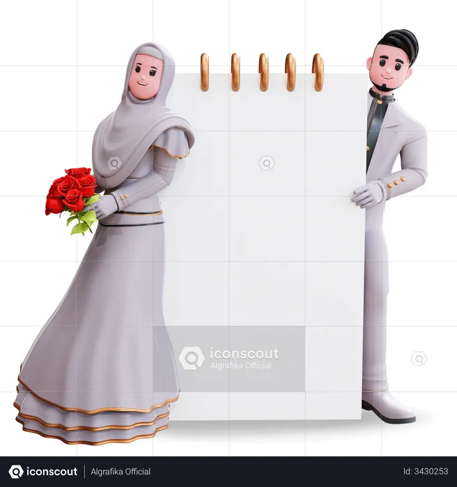 Couple holding invention card  3D Illustration
