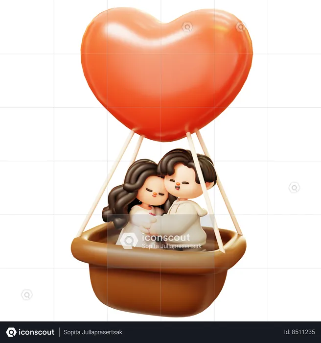 Couple Hugging In Air Balloon  3D Illustration