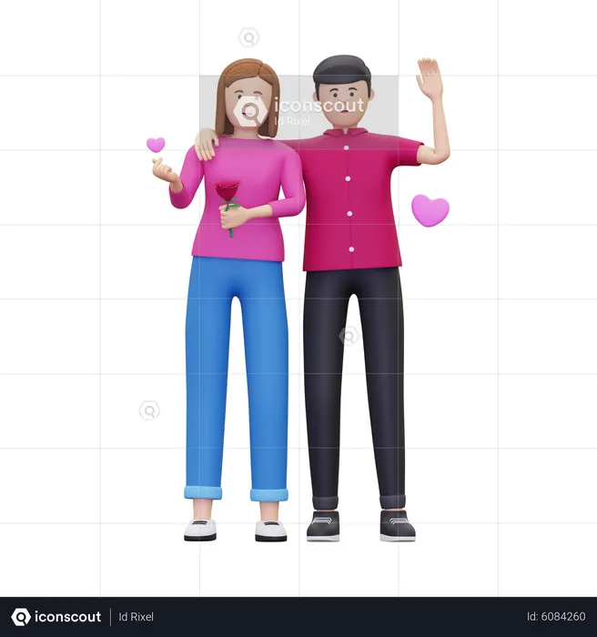 Couple hugging while holding a rose flower  3D Illustration