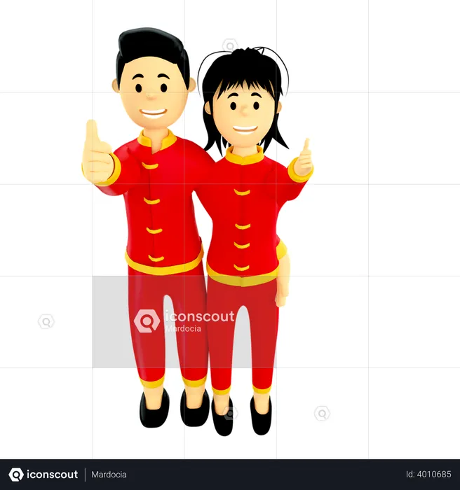 Couple in Chinese traditional clothes  3D Illustration