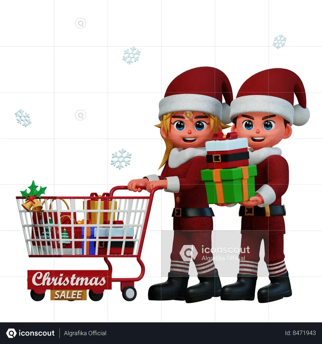 Couple Is Doing Christmas Sale Shopping  3D Illustration